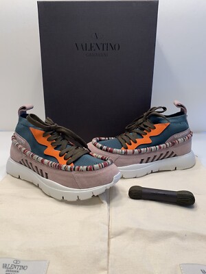 VALENTINO GARAVANI Hero Tribe Olive Fabric Sneaker Sz. 38 Suede Rockstud