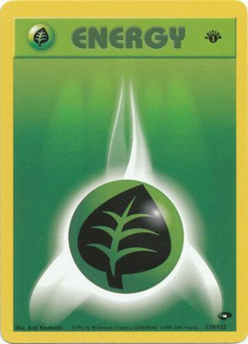 Pokemon Card - Gym Challenge 129/132 - GRASS ENERGY (common) **1st Edition** -NM
