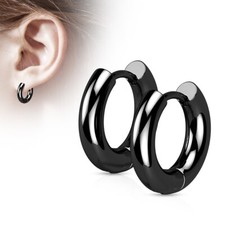 Stainless Steel Thick Hoop Hinged Earrings Pair Round 3mm 18GA Earring Black