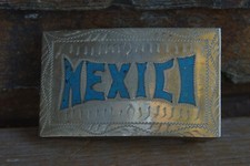 Vintage Belt Buckle Mexico Turquoise Blue