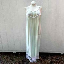 Vintage 70s Sea foam Green Nightgown Maxi Sleeveless Wide Trim Gilead Size S