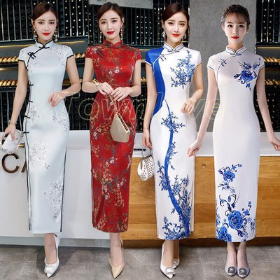 Long Cheongsam Fashion Improved Chinese Style Dress Slim Daily Cheongsam