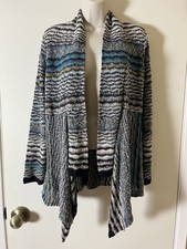 Nic Zoe Cardigan SZ PM Linen Blend Open Front Drape Sweater Point Hem