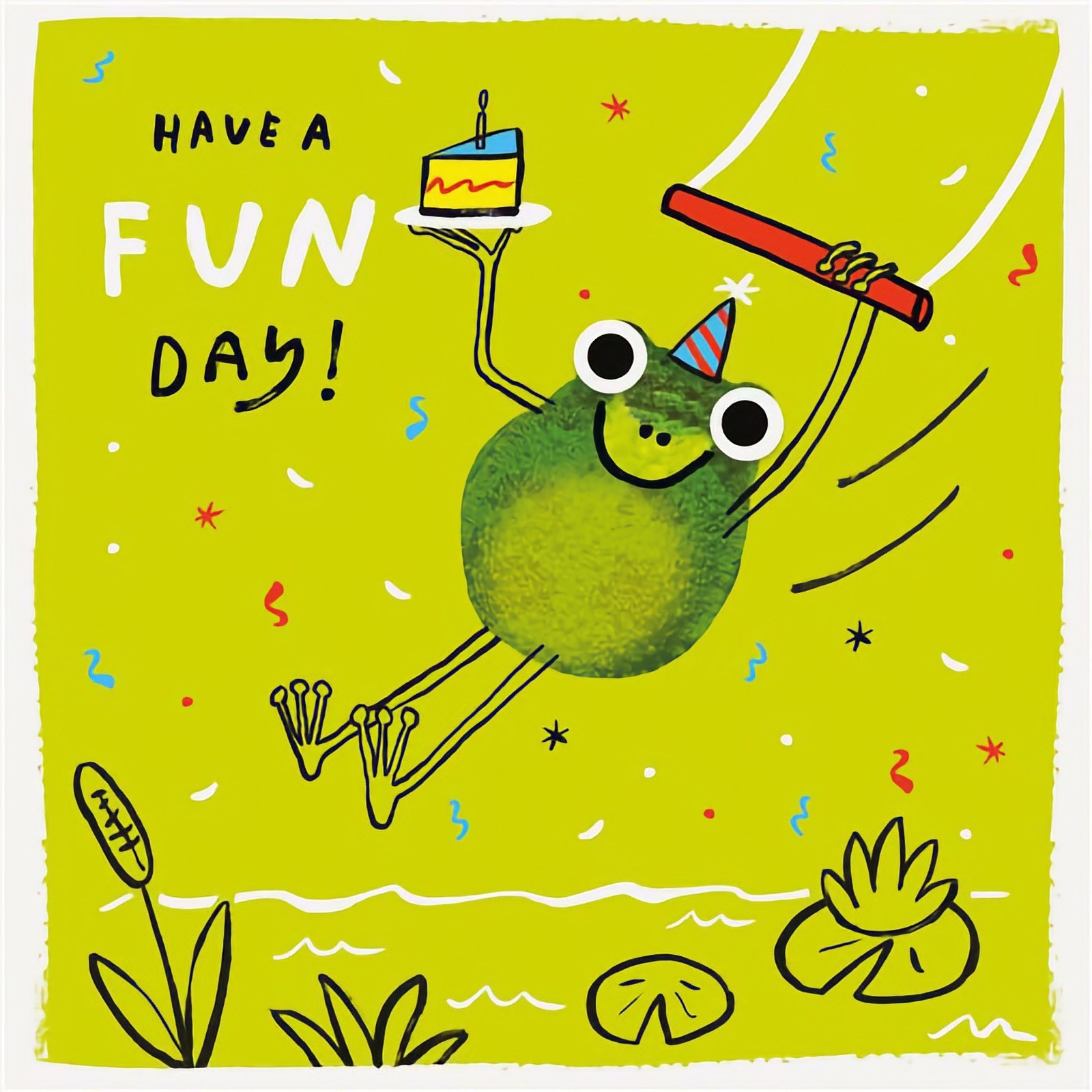 Funny Birthday Card Frog Have A Fun Day Humour Joke Open Male Female Boys Girls