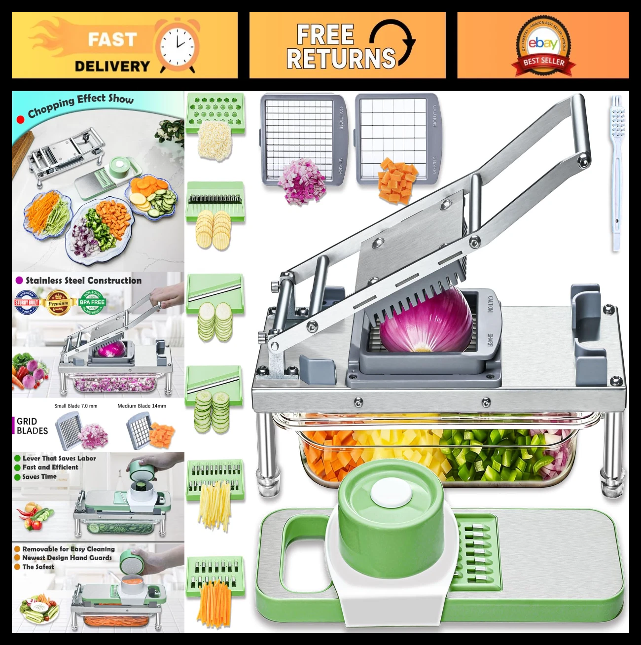 Versatile Vegetable Chopper with 8 Blades - Mandoline Slicer & Dicer - Salad, On