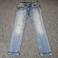Miss Me Jeans Sz 27 Fits 29x30 Signature Skinny Medium Wash Embellished Flaps