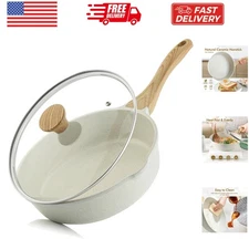 Nonstick Ceramic Saute Pan 10 Inch/3.5QT, Non-toxic Deep Frying Pan Skillet w...