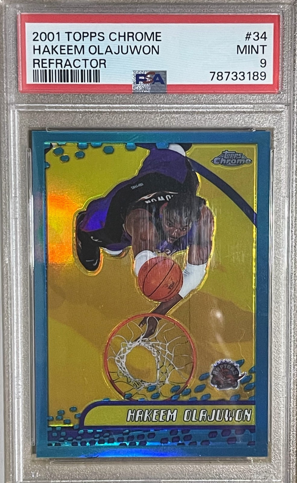 2001 Topps Chrome Hakeem Olajuwon #34 Refractor - PSA 9 - HOF