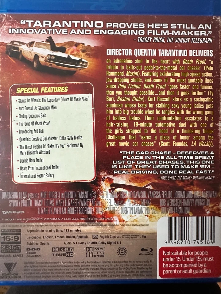 DEATH PROOF Extended Version (2007 Quentin Tarantino) - BLURAY AS NEW!  - image 2 of 2