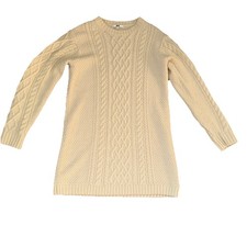 Uniqlo Cable Knit Sweater Dress - Size L- Cream Long Sleeves Acrylic/wool Blend
