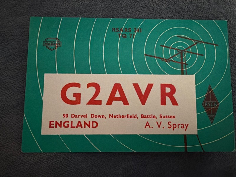 1970 QSL G2AVR RSARS 341 TQ 71 Mullard Concentric Waves RSGB