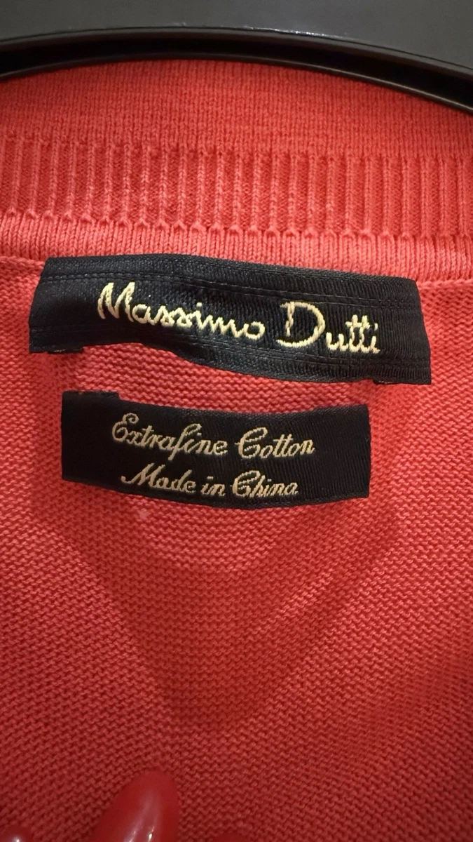 Massimo Dutti Men’s Red Extrafine Cotton Knit Polo Shirt Short Sleeve Collar XL