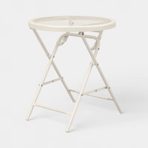 Steel Round Metal Mesh Accent Patio End Table Ivory - Room Essentials