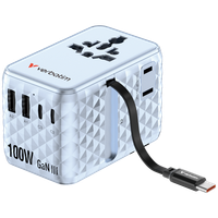 Verbatim Charge 'N' Travel 100W Gan Iii Universal Travel Adapter With Retractabl