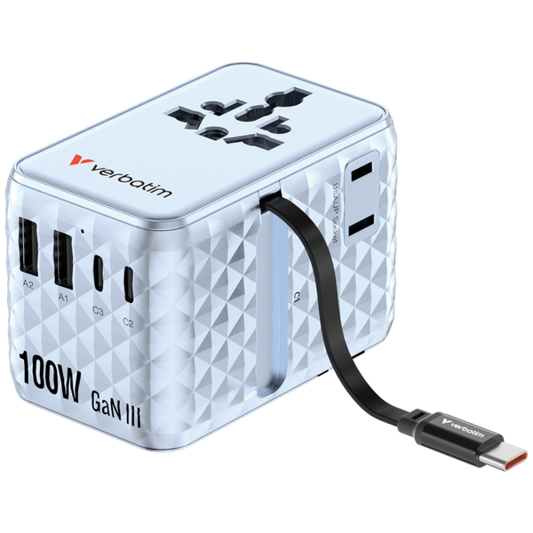Verbatim Charge 'N' Travel 100W Gan Iii Universal Travel Adapter With Retractabl-image