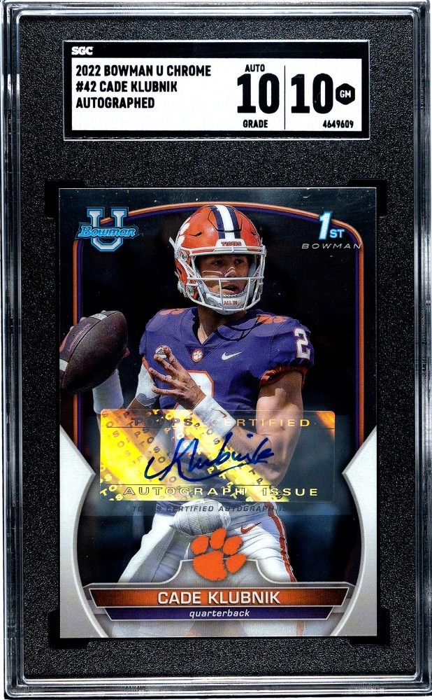 2022 Bowman University Chrome 42 Cade Klubnik SGC 10 RC Auto Autographed Clemson