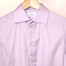 ETON Contemporary Mens Dress Shirt Purple Herringbone Button Front 39 15.5 EUC
