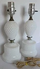 *Set of 2* Vintage White Hobnail Milk Glass Boudouir Bedside Lamps *No Shades*