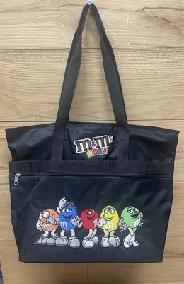 M&M s World schwarze große bestickte Beuteltasche Tasche Süßigkeiten Sammlerstück M&M offizieller Artikel