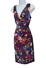 Lauren Ralph Lauren Sleeveless Dress Ruched Floral Purple Bloom Cottage wedding