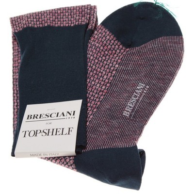 Bresciani NWT Over the Calf Dress Socks Size S in Blue & Pink Cotton & Linen