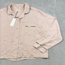 NEW Unsubscribed L 100 Silk Blush Pink Button Down PJ Shirt