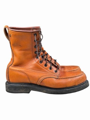 Vintage Kinney Shoes USA Leather Moc Steel Toe Work Boots Brown Men's 8?