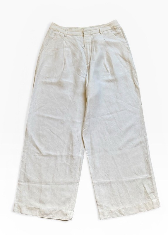 Creatures of Comfort High Waist Silk Linen Crop Trouser Sz 2 Pleated Front Ivory