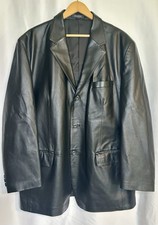 J. Ferrari Black Genuine Leather Single Breasted Blazer Jacket Size Large