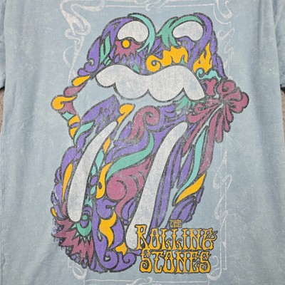 ROLLING STONES Tie Dye Shirt Mens Large Blue Distressed Music Rock Concert NWT B