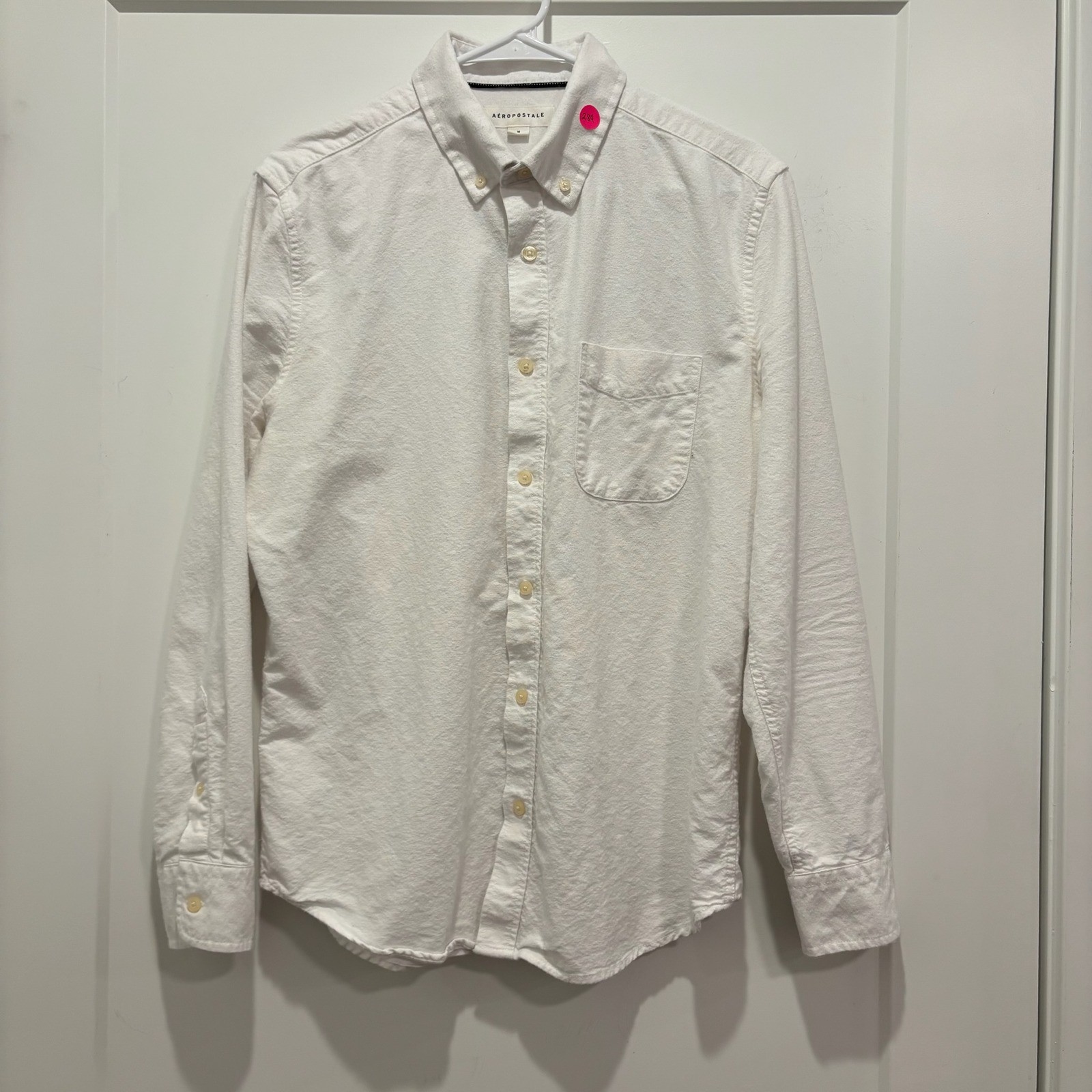 Aeropostale Mens White Long Sleeve Button Down Oxford Shirt Size M Solid Pocket