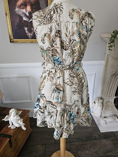 Banana Republic Linen Ladies Size Medium 12 Tropical Botanical Flounce Dress - Picture 5 of 14