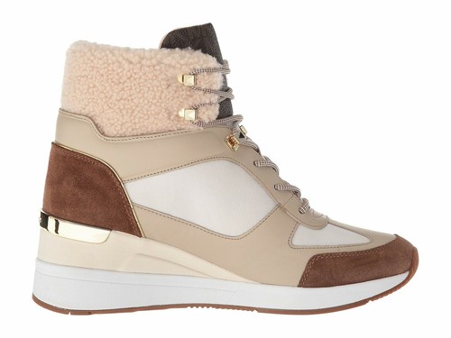 Michael Kors Liv Bootie Canvas Wedge Cream Dark Caramel Sneakers Size 9.5 - Picture 3 of 7