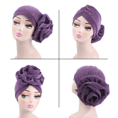 New Women Flower Glitter Turban Hat Muslim Indian Cap  display picture 3