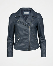 Celtic & Co Leather Biker Jacket Indigo Uk Size 8