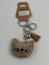 Cat keychain Bling Keychain Tassel Keychain Tassel Bling Brown Silver Lead Safe