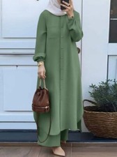Muslim Sets Turkey Dubai Abaya Women Long Sleeve Shirt Set Causal Pants Suits