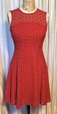 Nanette Lepore Womens Sleeveless Red Lace Fit/Flare Knee L Dress Sz 0 Used  | eBay
