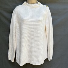 Talbots Cream White Knit Sweater Size M Good Button Detail Classic Nautical