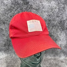 VINTAGE USA Made Red Ralph Lauren Polo Hat Cap Strap Back USRL US Flag W Patina