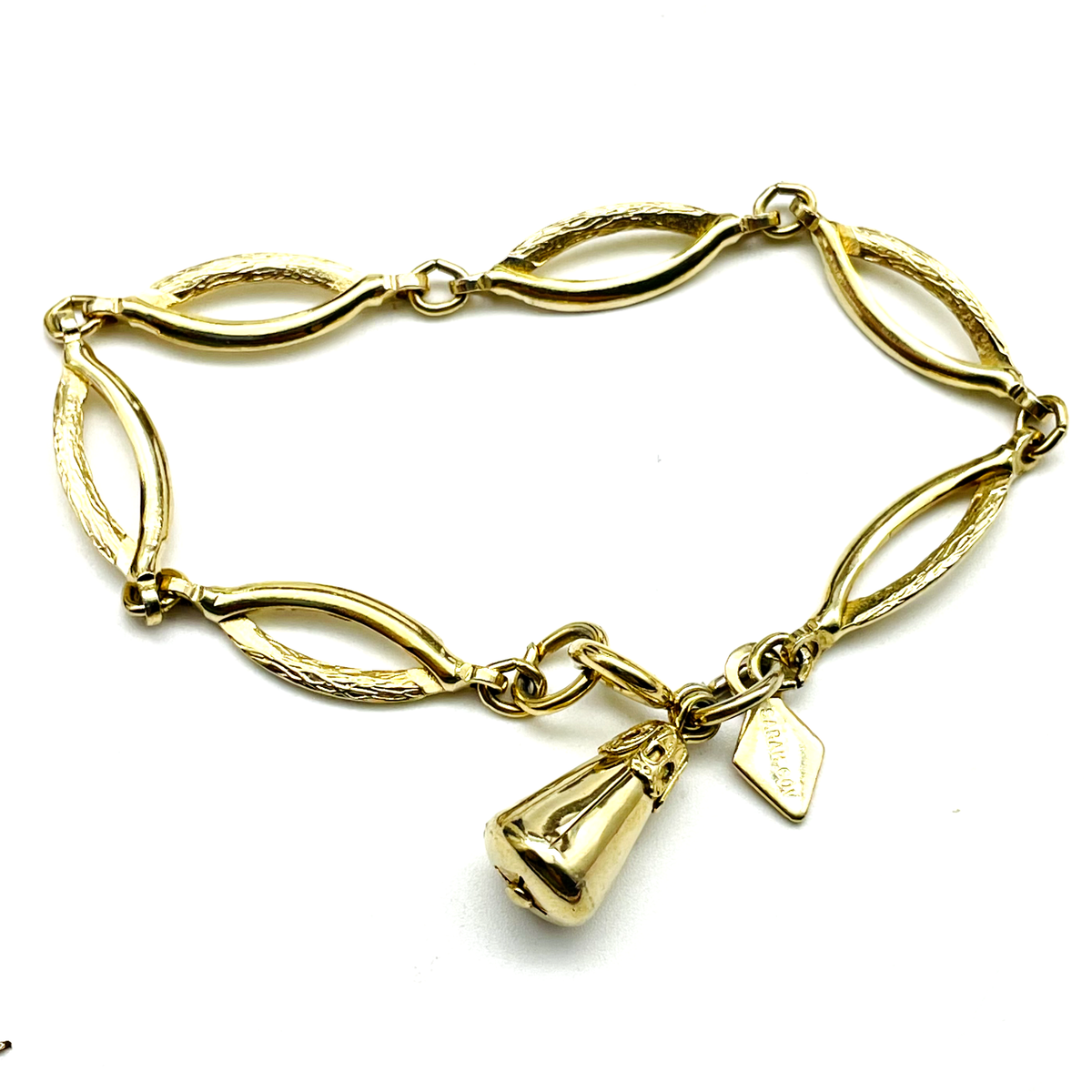 SARAH COVENTRY Open Oval Chain Bracelet Gold Tone Bell Charm Classic Career  Work