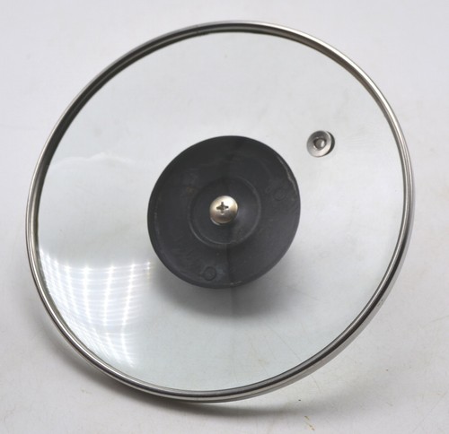 Glass Vented Pot Pan Lid 5-11/16" Diameter Outer Stainless Rim Black Handle - Picture 4 of 5