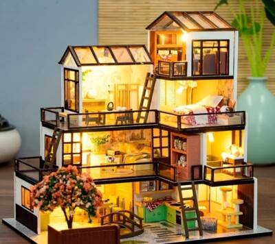 Eigenbau 1:24 Miniatur Puppenhaus TRAUMSTADT - großes Modellhaus Bastelset