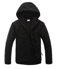 Men's Breathable Front-Zip Softshell Fleece Hoodies Jacket with Hood - BLACK