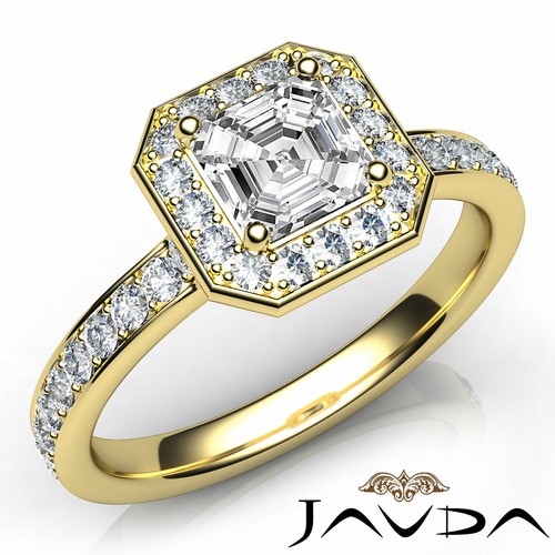 Asscher Diamond Engagement Halo Pave Set Ring GIA F VVS2 18k White Gold 1.16Ct - Picture 8 of 12