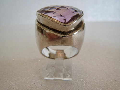 STERLING SILVER Large Sized Faceted AMETHYST TRILLION RING Size 7 to 7.5 - Picture 7 of 12