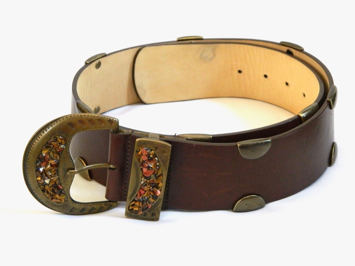 WCM Tan Leather Belt with Gold Details, S Buy Western Suede Tan Belt With Gold Buckle  main image 2