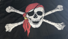 3x5' Jolly Roger Pirate Bandana Red Hat Skull Crossbones Flag only pre owned