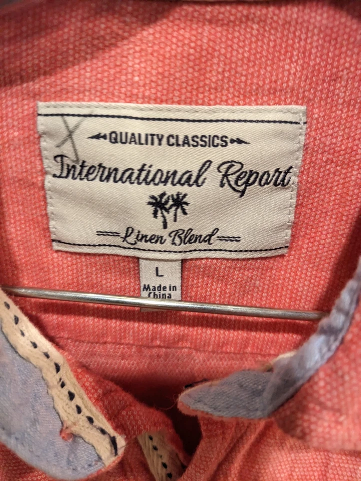 International Report Shirt Mens Large Fits Medium Linen Blend Short Sleeve - Image 2 of 3
