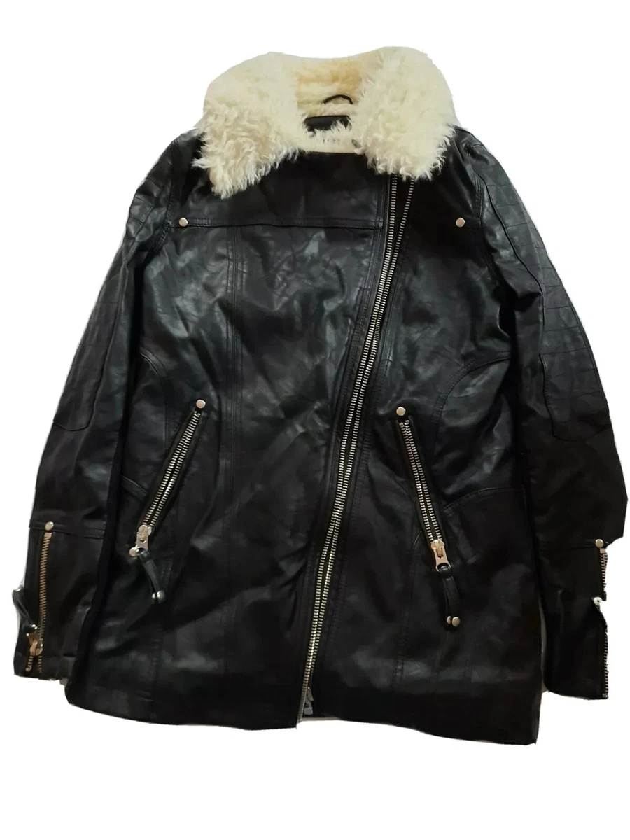 River island aviator jacket with faux fur lining store in black